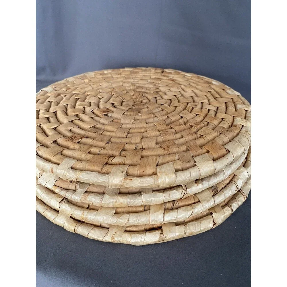 Woven Rattan Wicker 12” Round Place Matt Set Of 4 Straw Boho Table Setting Decor